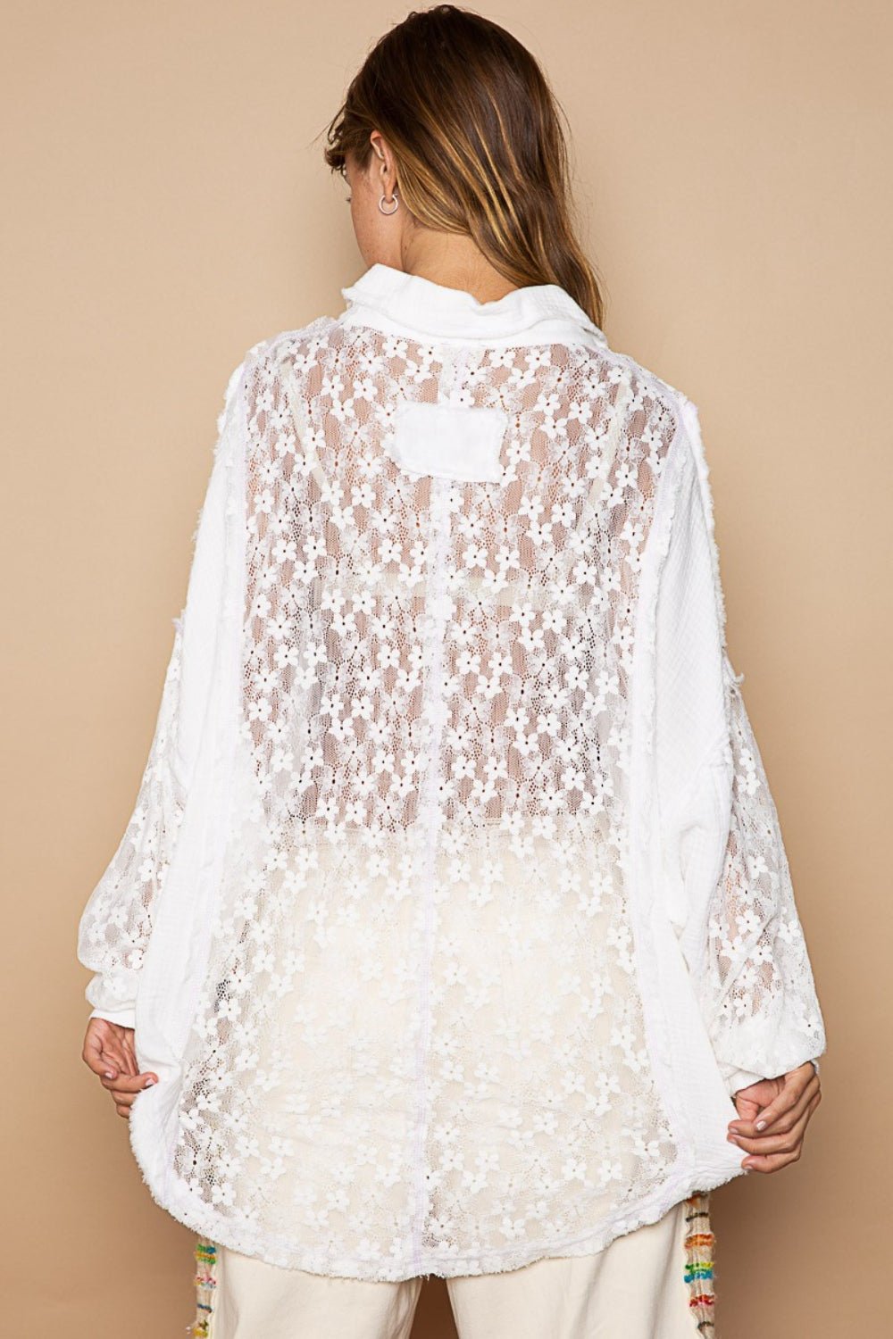 Oversized Lace Button-Down Shirt in Off-WhiteShirtPOL