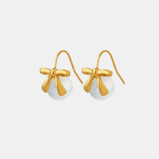 Pearl & Gold Bow Drop EarringsEarringsBeach Rose Co.