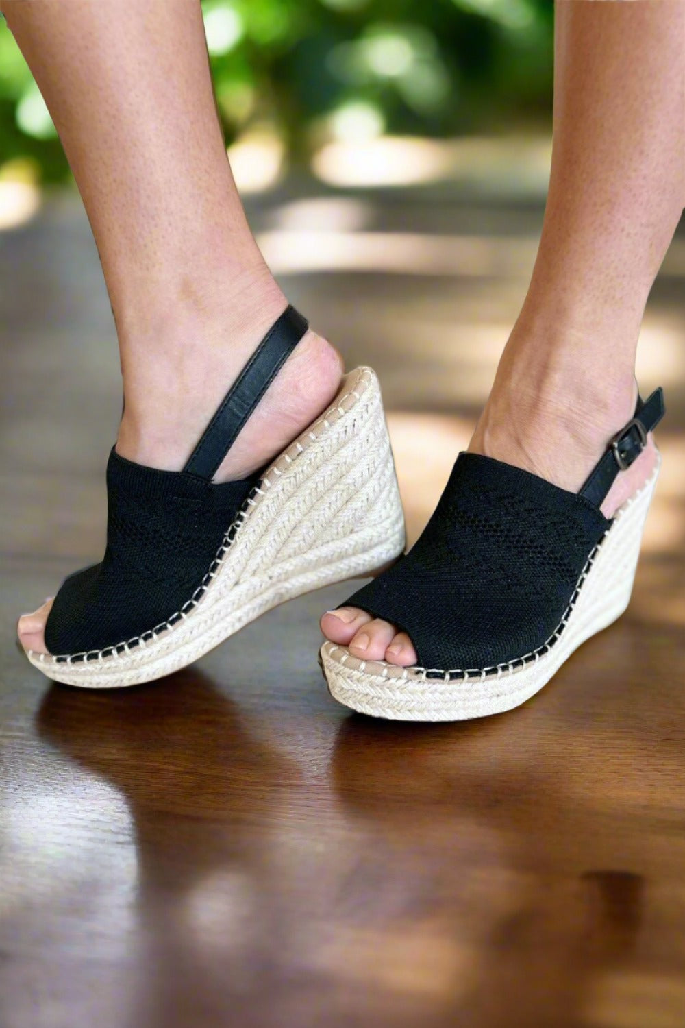 Peep Toe Espadrille Platform Wedge Sandals in BlackSandalsForever Link