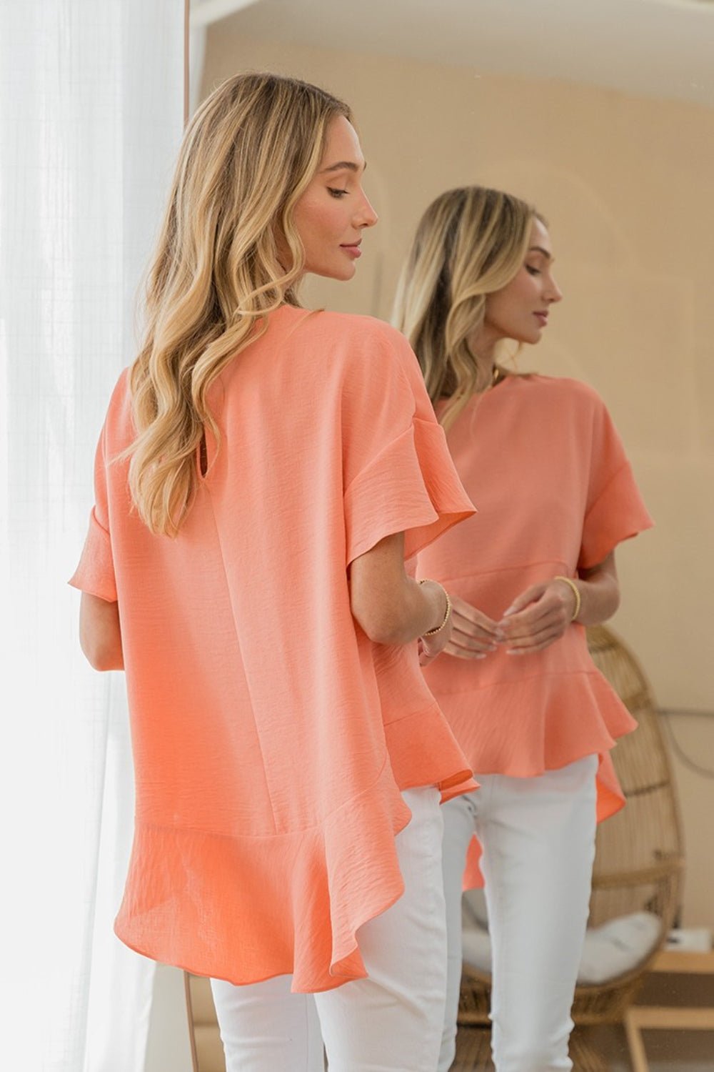 Peplum High-Low Hem Tunic Top in CoralTopSew In Love