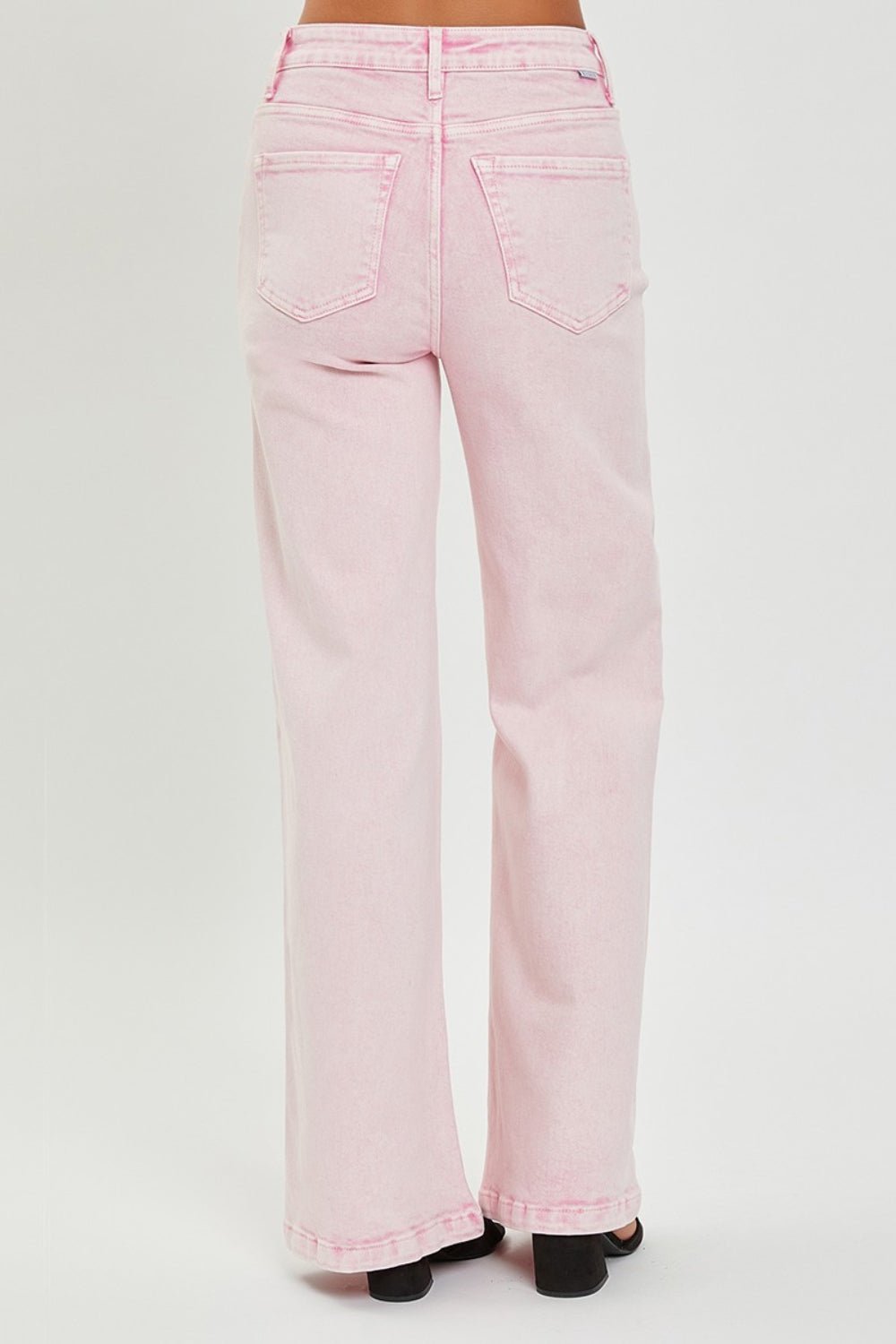 Pink Acid Wash High Rise Tummy Control Wide Leg JeansJeansRISEN