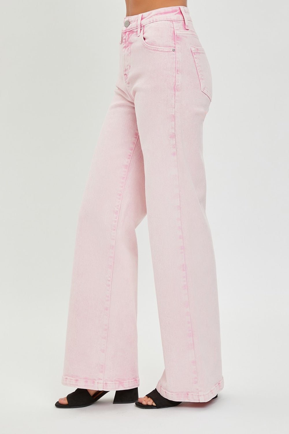 Pink Acid Wash High Rise Tummy Control Wide Leg JeansJeansRISEN