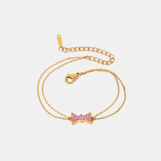 Pink Zircon Bow Gold BraceletBraceletBeach Rose Co.