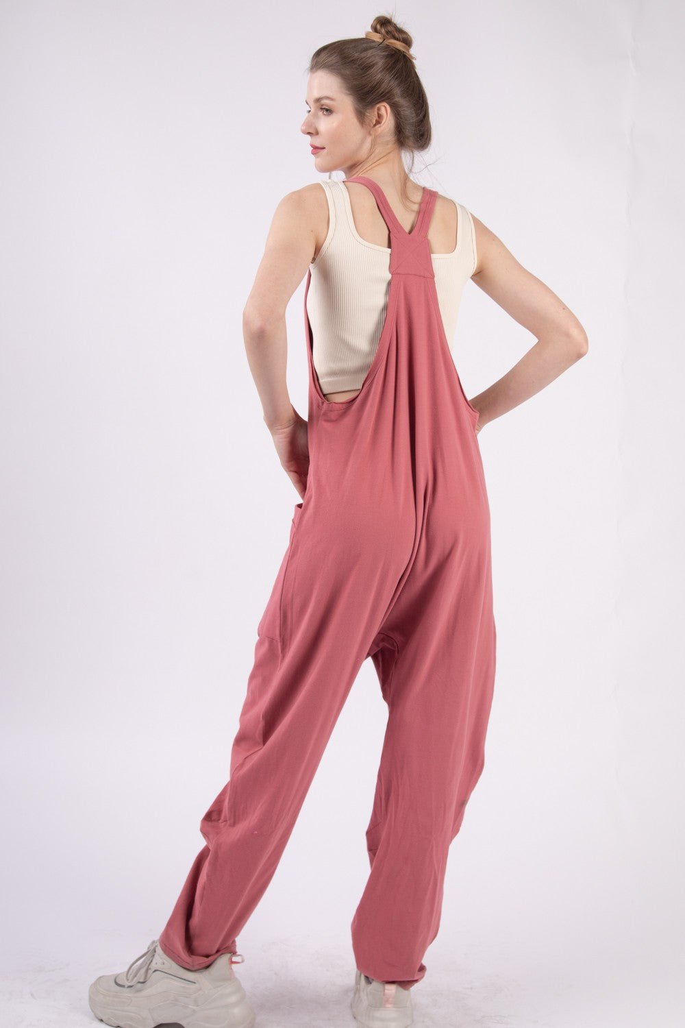 Plunge Neck Sleeveless Jumpsuit with Pockets in BrickJumpsuitVery J
