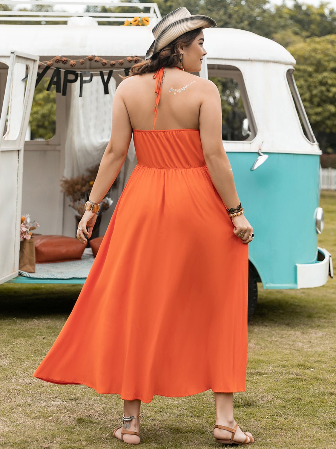 Plus Size Halter Neck Midi Dress in OrangeMidi DressBeach Rose Co.