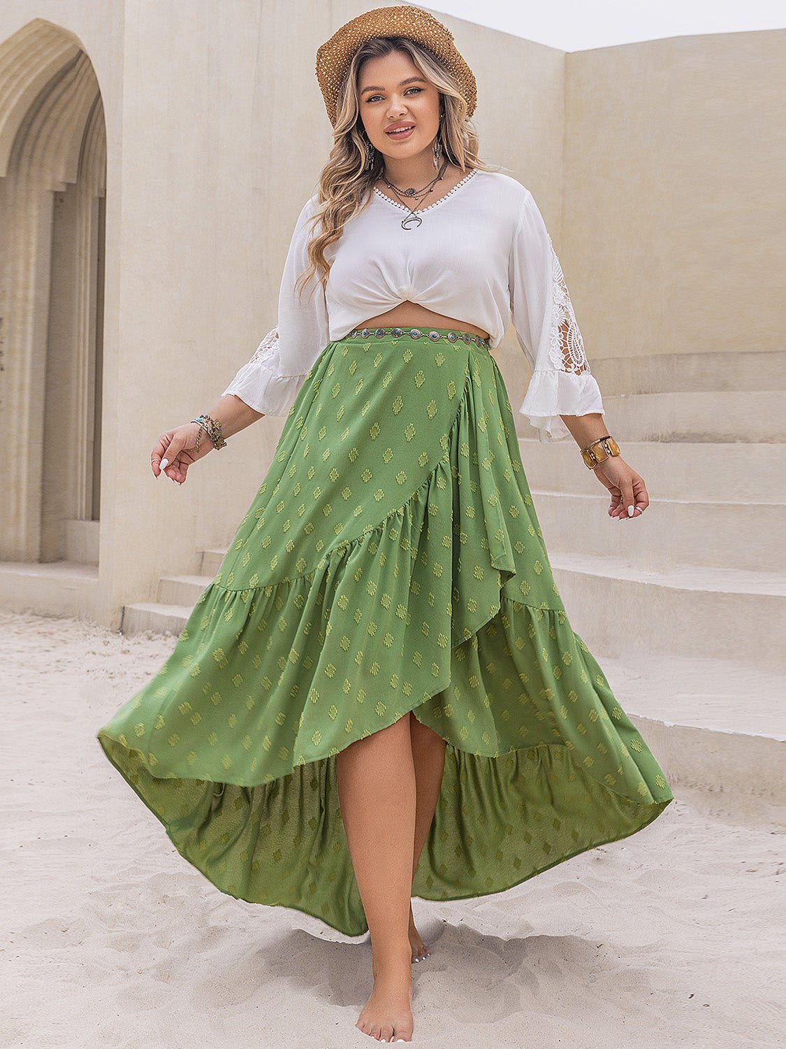 Plus Size High-Low Maxi Skirt in Matcha GreenMaxi SkirtBeach Rose Co.