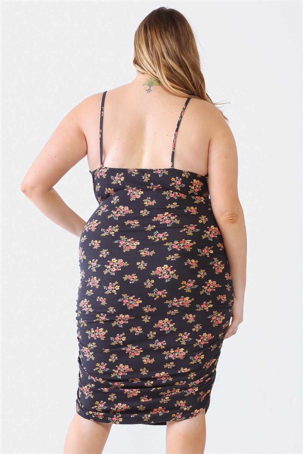 Plus Size Ruched Floral Print Midi Cami DressMidi DressBLUE LEOPARD