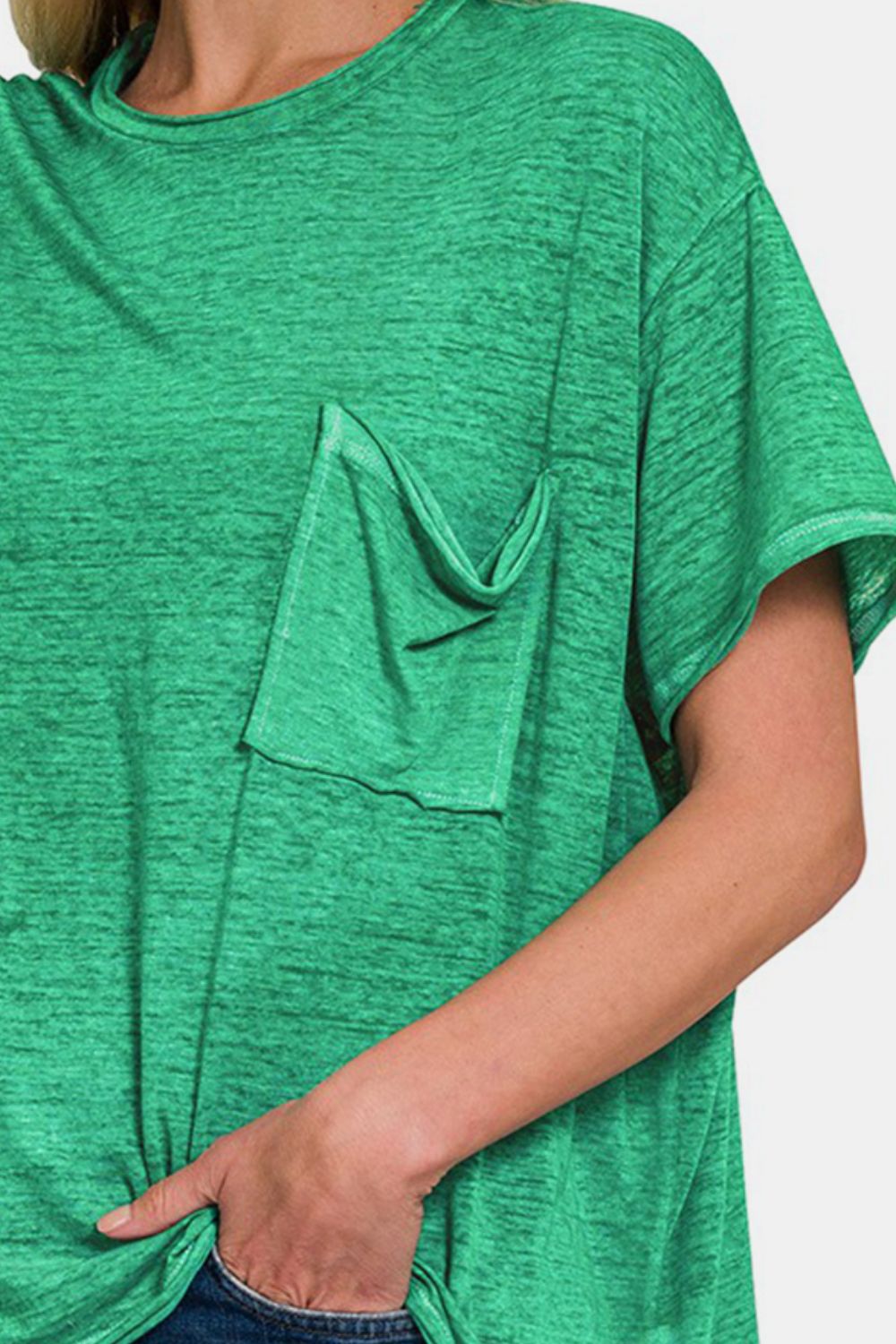 Pocket Detail Crew Neck Dropped Shoulder T-Shirt in GreenT-ShirtZenana