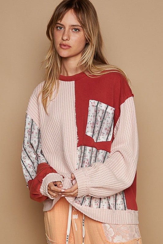 POL - Apple Red Floral Patchwork Sweatshirt