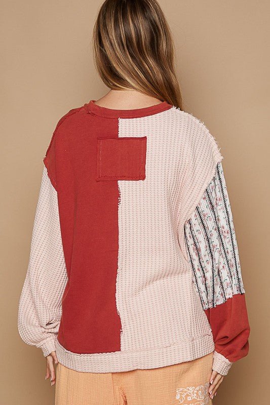 POL - Apple Red Floral Patchwork Sweatshirt