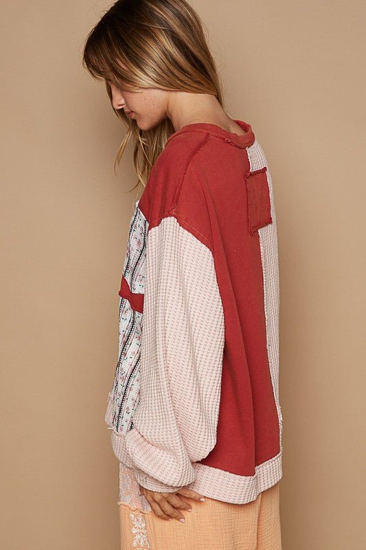 POL - Apple Red Floral Patchwork Sweatshirt