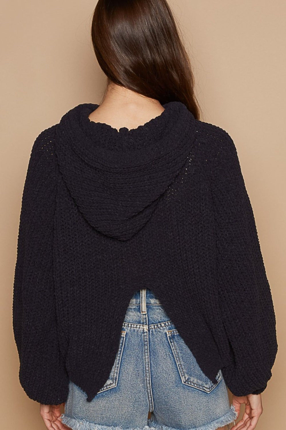 POL - Balloon Sleeve Cropped Hooded Sweater in Indigo