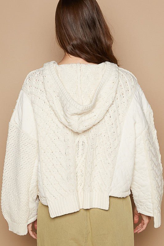 POL - Beige Cable Knit Hooded Sweater