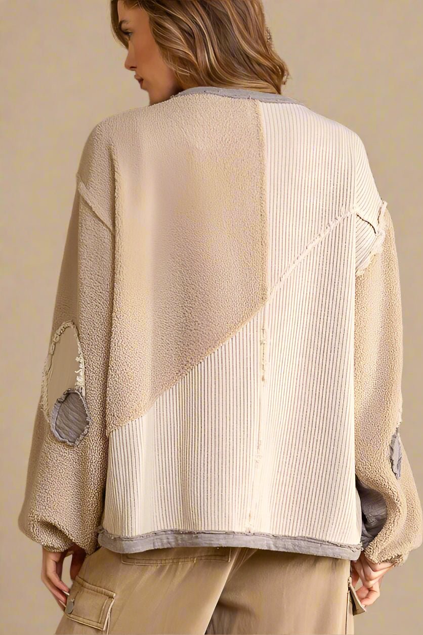 POL - Beige Color Block Half Zip Sweatshirt