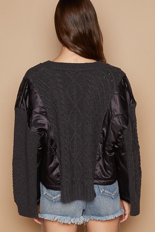 POL - Black Mixed Textures V - Neck Sweater