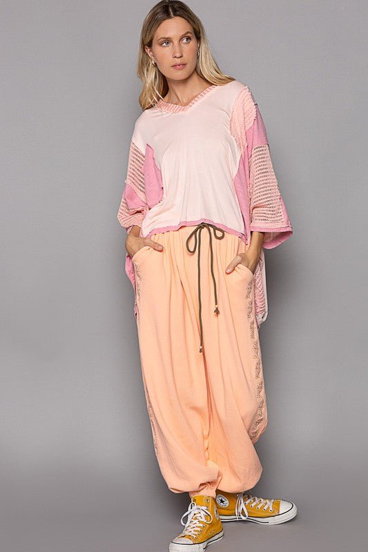 POL - Blush Pink High - Low Hem V - Neck Top