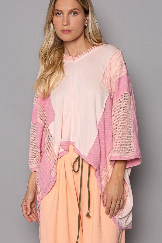 POL - Blush Pink High - Low Hem V - Neck Top