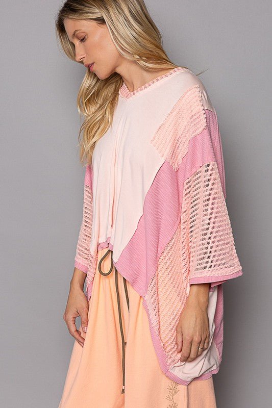 POL - Blush Pink High - Low Hem V - Neck Top