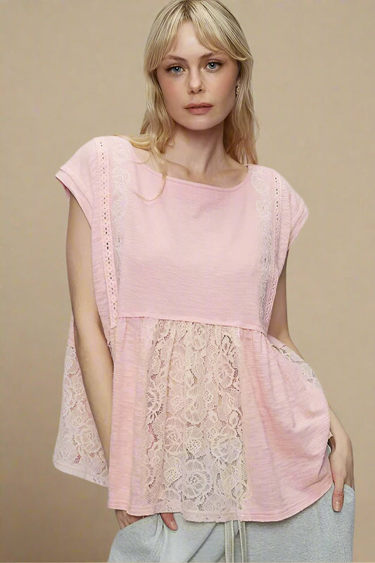 POL - Blush Pink Lace Panel Top