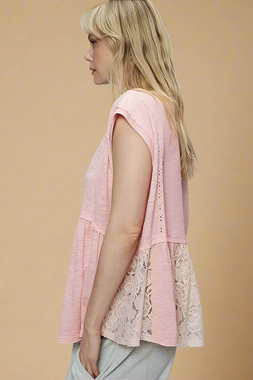 POL - Blush Pink Lace Panel Top