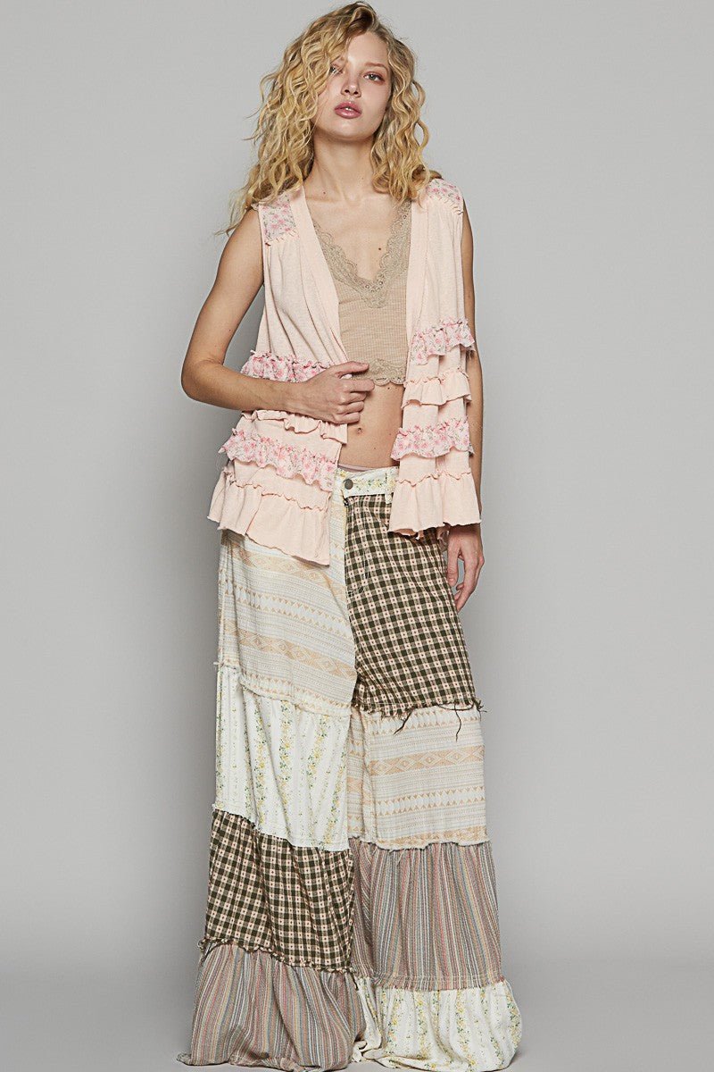 POL - Blush Pink Ruffled Open Front Sleeveless Cardigan