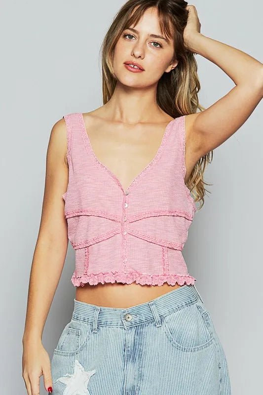 POL - Blush Textured Button Crop Top