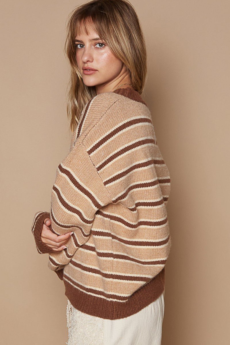 POL - Brown Striped Star Patch Sweater