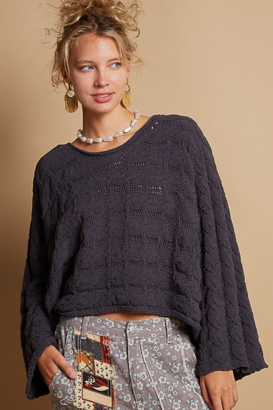 POL - Cable Knit Cropped Sweater in Charcoal