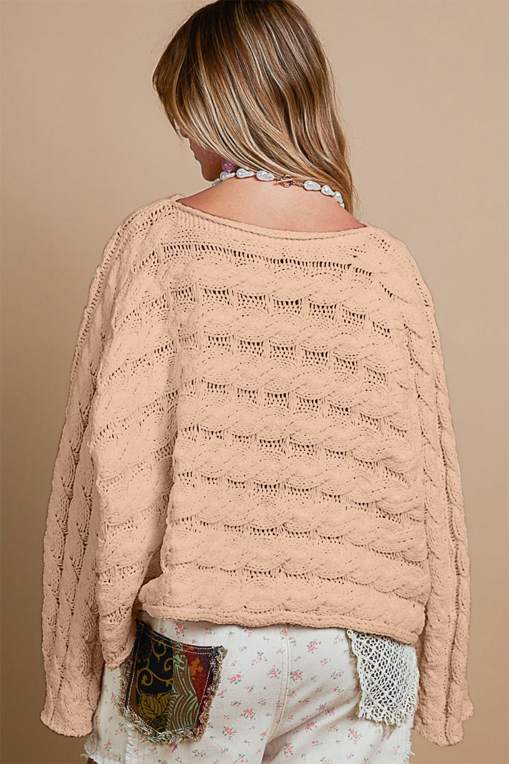 POL - Cable Knit Cropped Sweater in Honey Gold