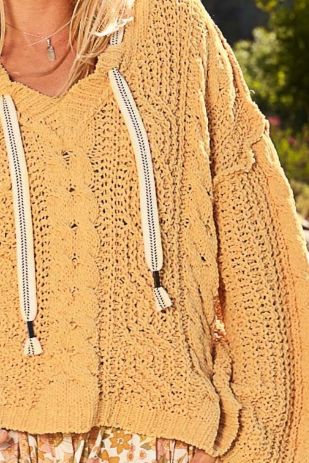 POL - Cable Knit Hooded Chenille Sweater in Honey Gold