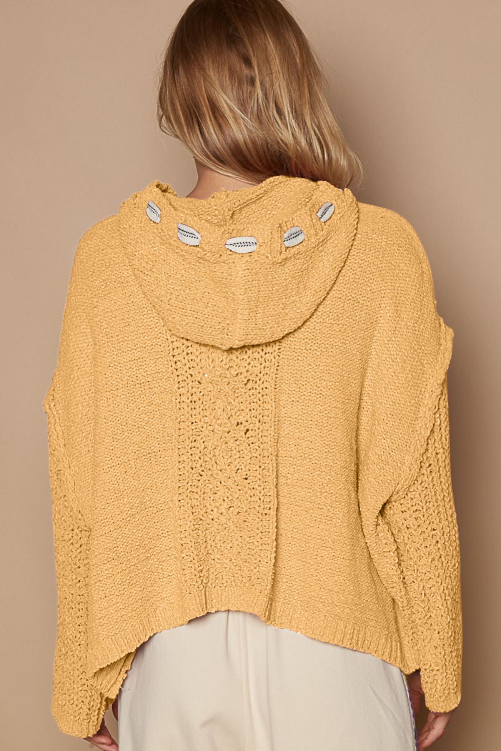 POL - Cable Knit Hooded Chenille Sweater in Honey Gold