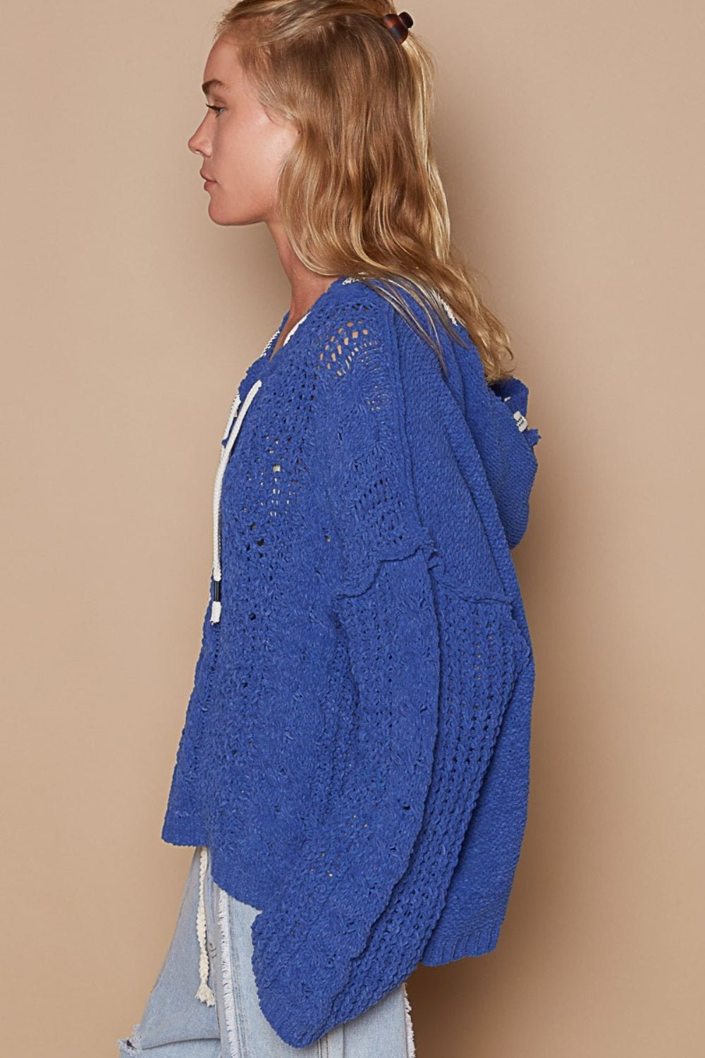 POL - Cable Knit Hooded Chenille Sweater in Ultramarine