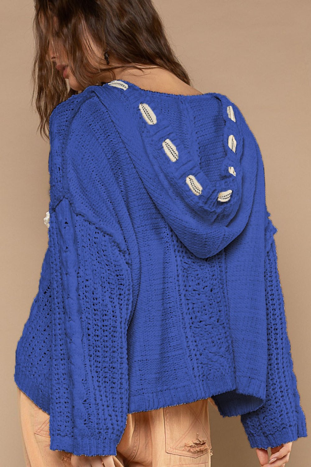 POL - Cable Knit Hooded Chenille Sweater in Ultramarine