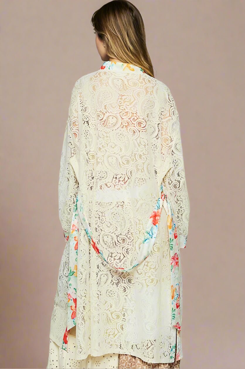 POL - Cream Lace Floral Trim Kimono