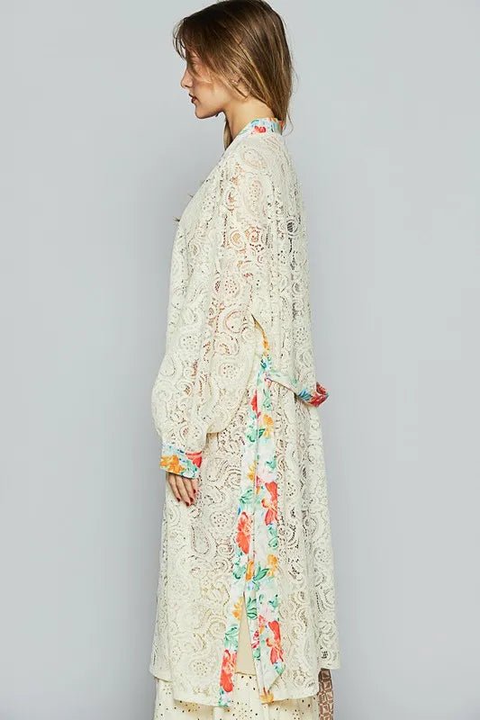 POL - Cream Lace Floral Trim Kimono