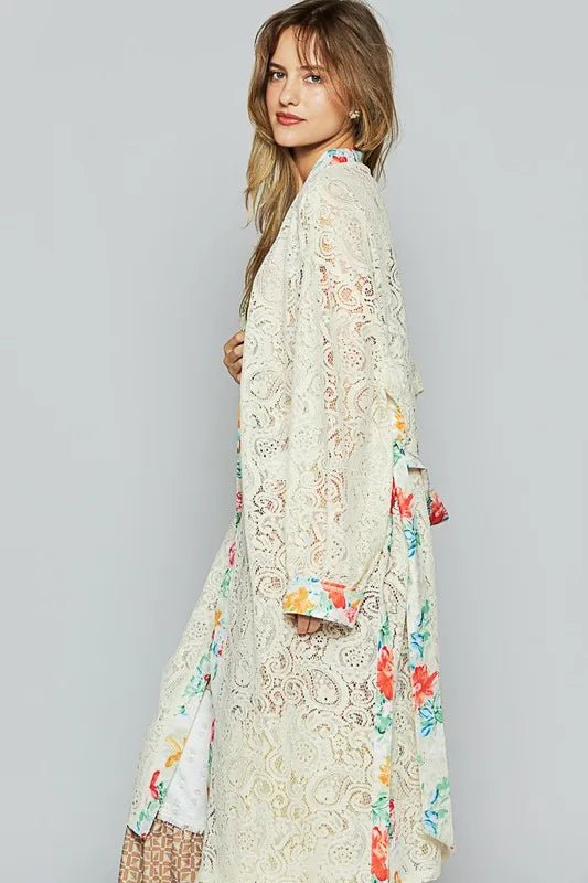 POL - Cream Lace Floral Trim Kimono