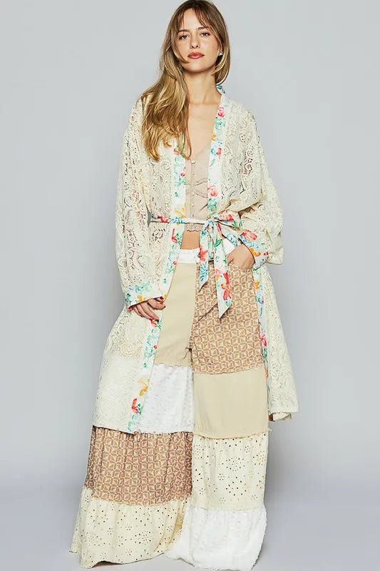 POL - Cream Lace Floral Trim Kimono