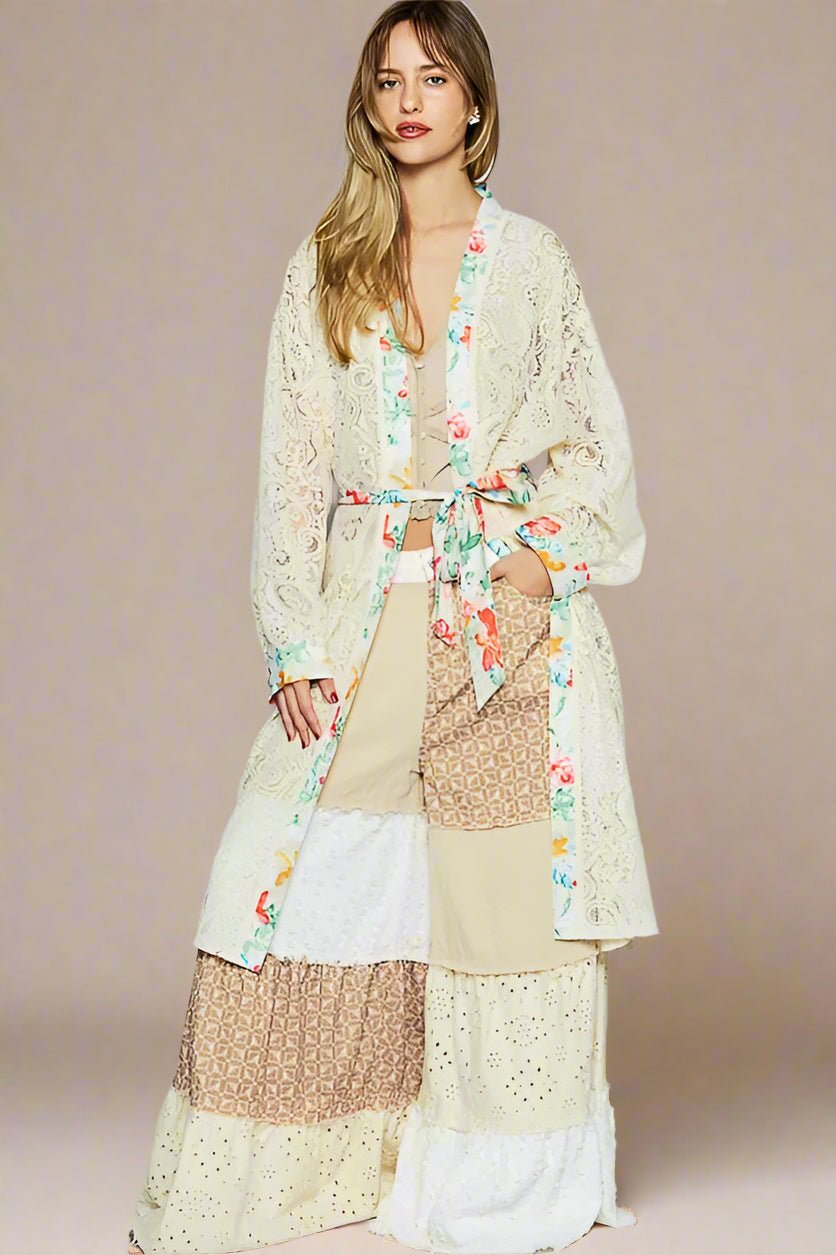POL - Cream Lace Floral Trim Kimono