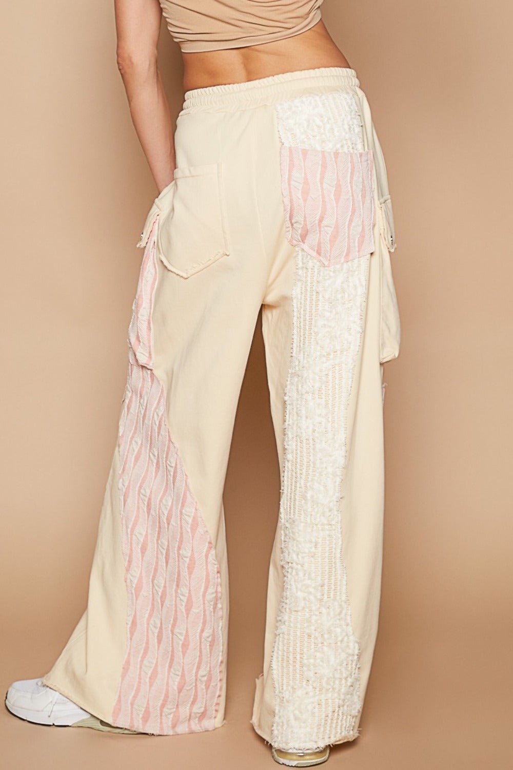 POL - Crochet Contrast Wide Leg Pants in Cream Beige