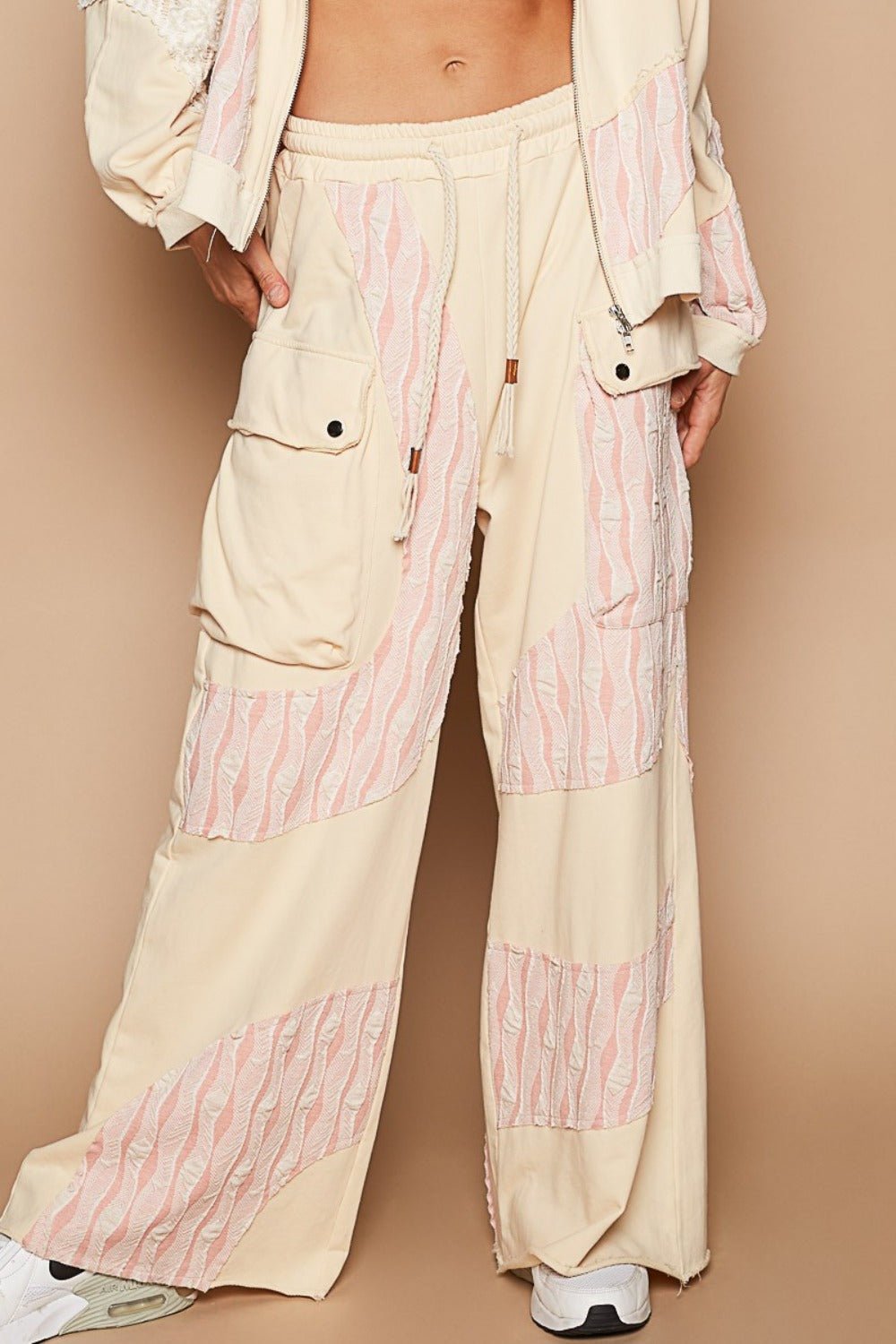 POL - Crochet Contrast Wide Leg Pants in Cream Beige