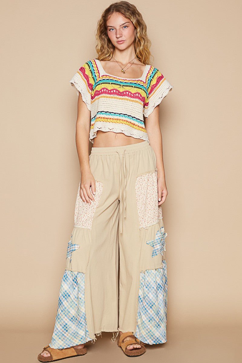 POL - Crocheted Striped Cropped Top in Cream