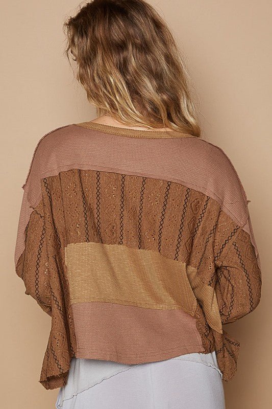 POL - Dark Brown Half Button Knit Top