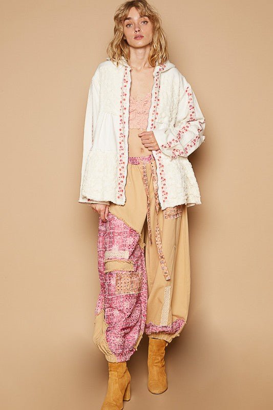 POL - Embroidered Hooded Lace Jacket in Ivory