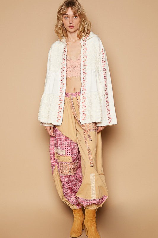 POL - Embroidered Hooded Lace Jacket in Ivory