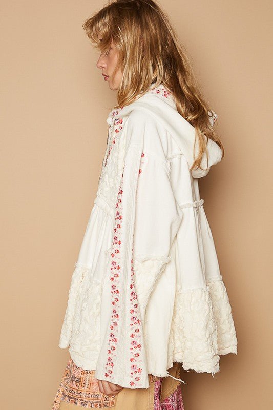 POL - Embroidered Hooded Lace Jacket in Ivory