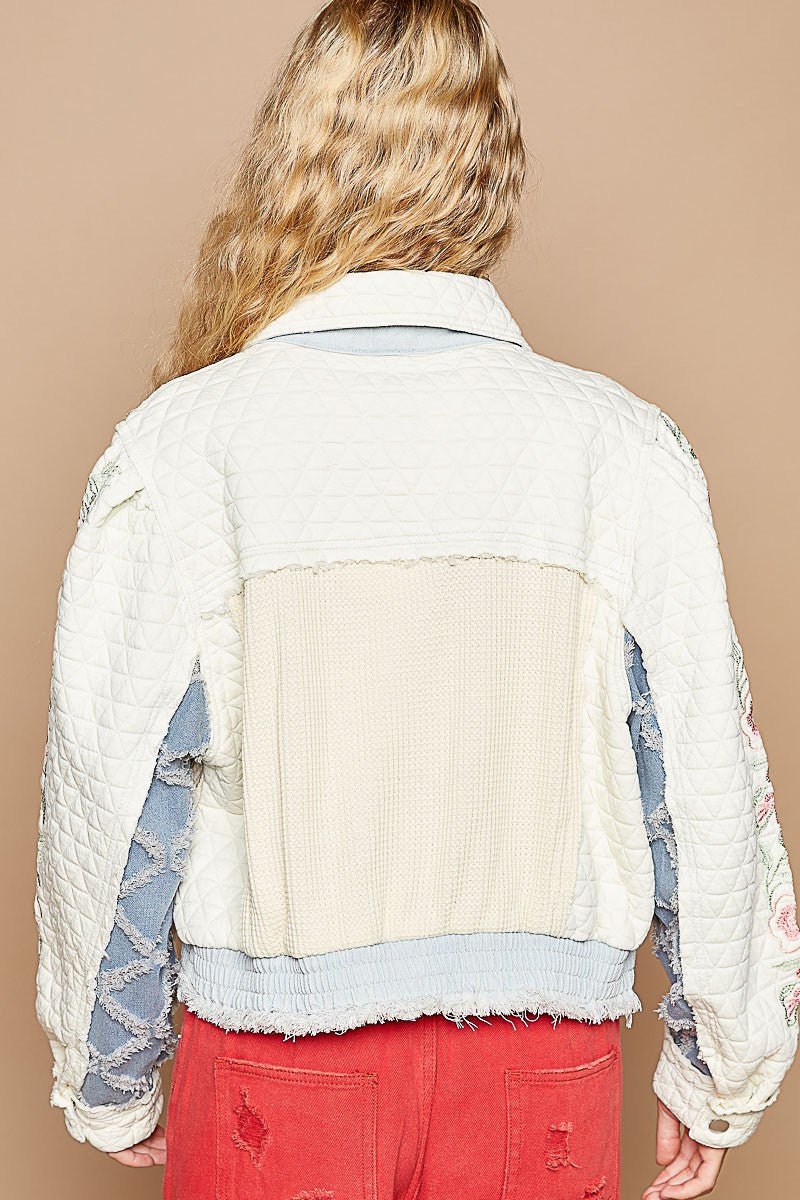 POL - Embroidered Sleeve Quilted Jacket in Ivory