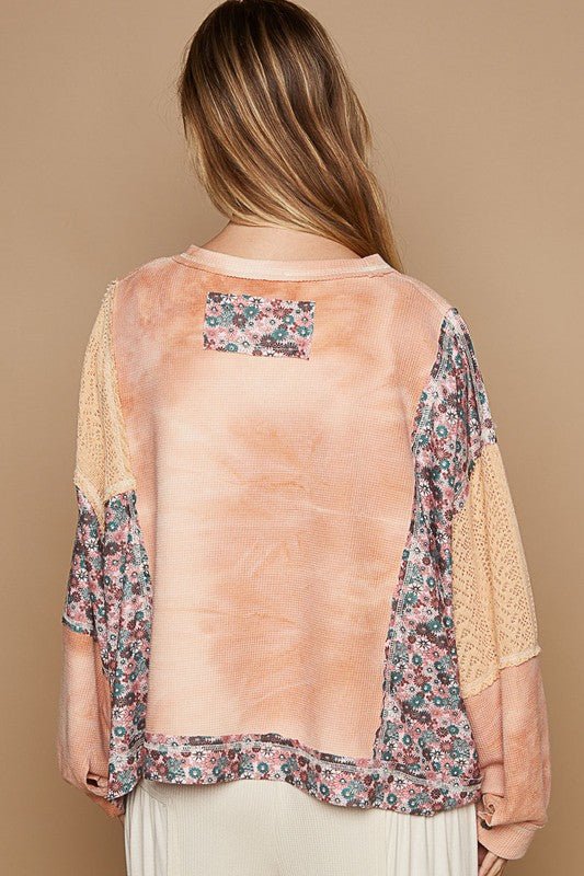 POL - Floral Patchwork Knit Top in Sherbet