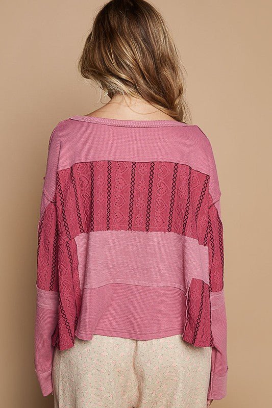 POL - Half Button Knit Top in Cerise