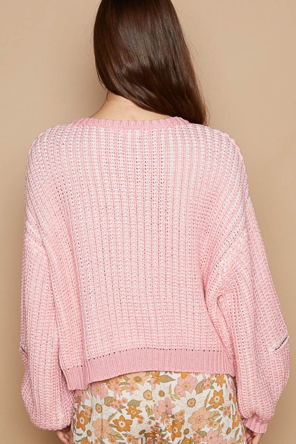 POL - Heart Patch Zipper Detail Sweater in Candy Pink