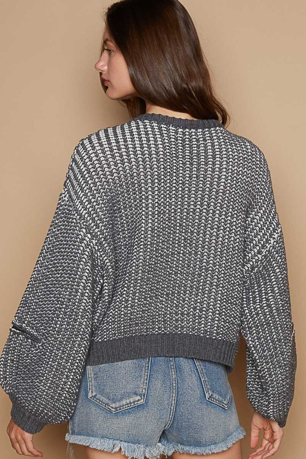 POL - Heart Patch Zipper Detail Sweater in Charcoal